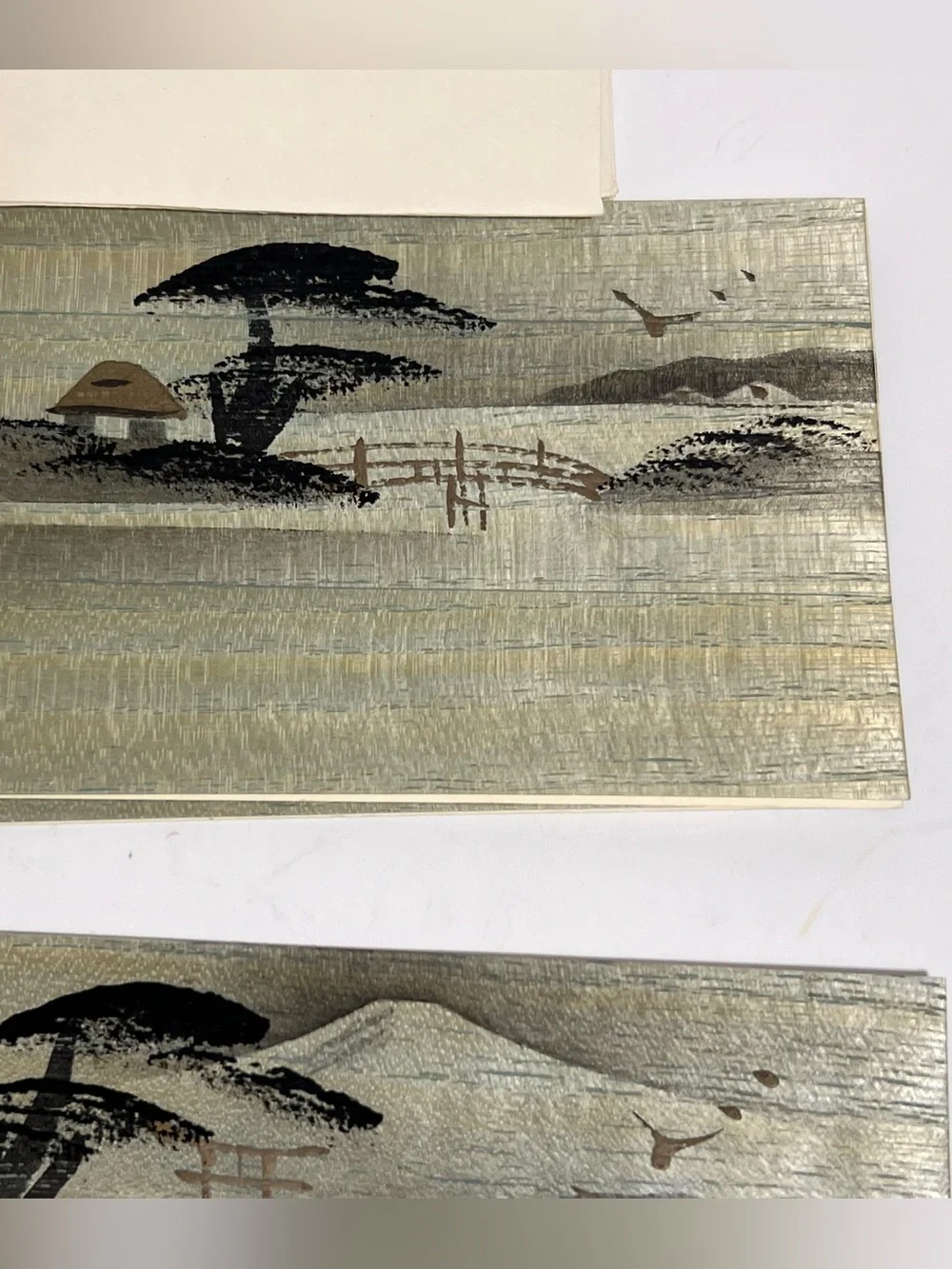 VTG Handpainted Japan Fujiyoshida Mountain Temple Pagoda Bamboo Wood Notecards